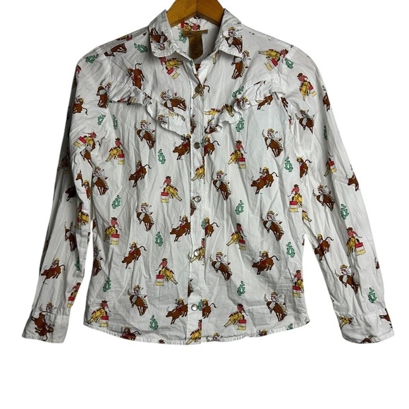 Wrangler Cowgirl Cowboys Printed Long Sleeve Little Girl Snap Button Down Size L - Picture 1 of 10